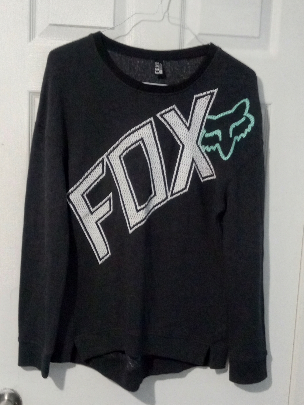 Fox Charcoal Gray Sweatshirt with White Logo and Mint Accent